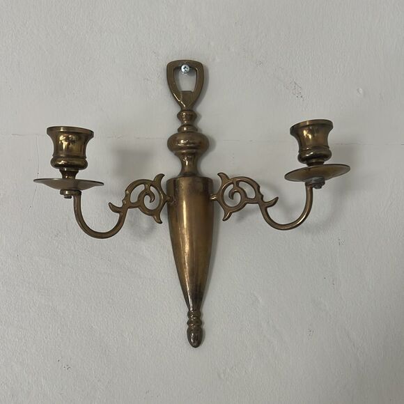 2x Brass Candlestick Sconces Vintage 2 Arm Pair - Picture 11 of 11